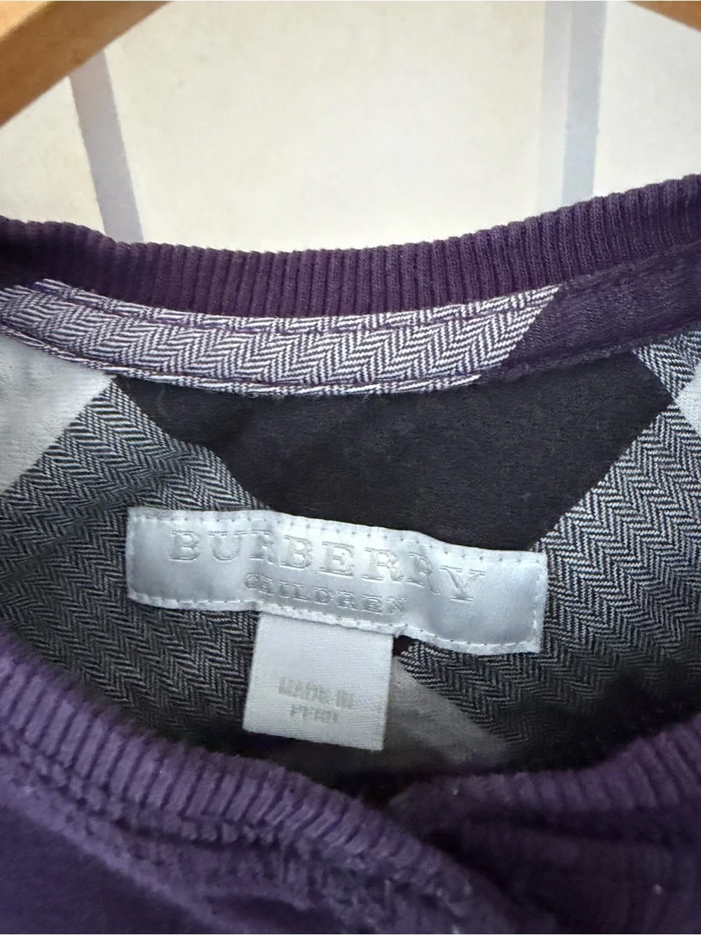 Burberry Purple Gray White Plaid Ruffle Long Sleeve Dress 3Y